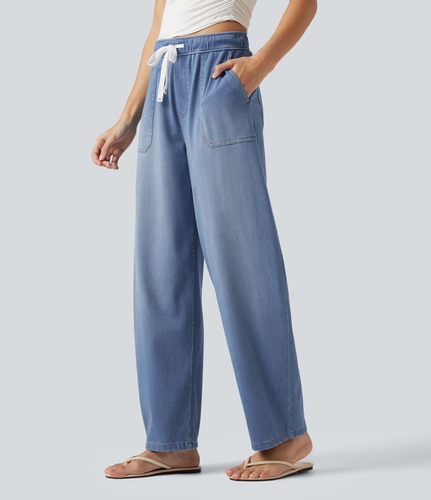 Jean barrel Halara Flex™ taille mi-haute avec cordon de serrage et poches