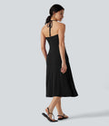 Robe midi trapèze dos-nu à nouer, à poches