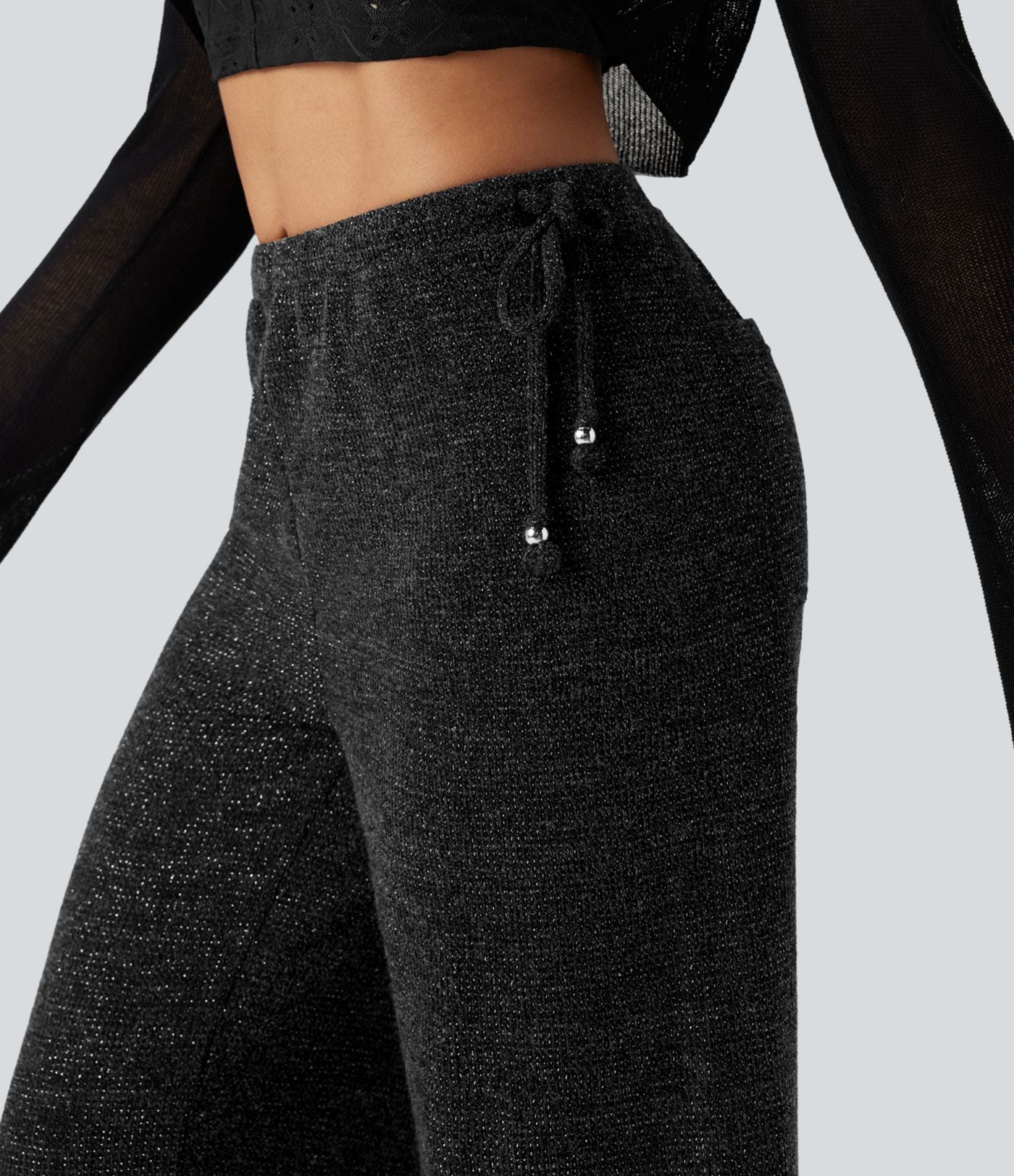 Pantalon large tricot effet sparkle avec poches