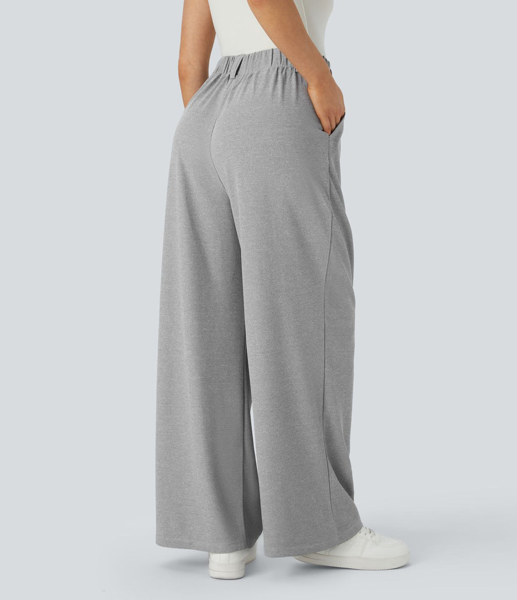 Halara Flex™ Pantalon Tailleur Large Fluide Gaufré Taille Haute Poches Latérales