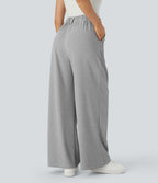 Halara Flex™ Pantalon Tailleur Large Fluide Gaufré Taille Haute Poches Latérales