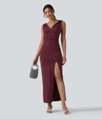 Robe maxi moulante col V avec soutien-gorge intégré