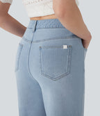 Jean 7/8 décontracté délavé taille mi-haute à jambe droite Halara Flex™ avec poches