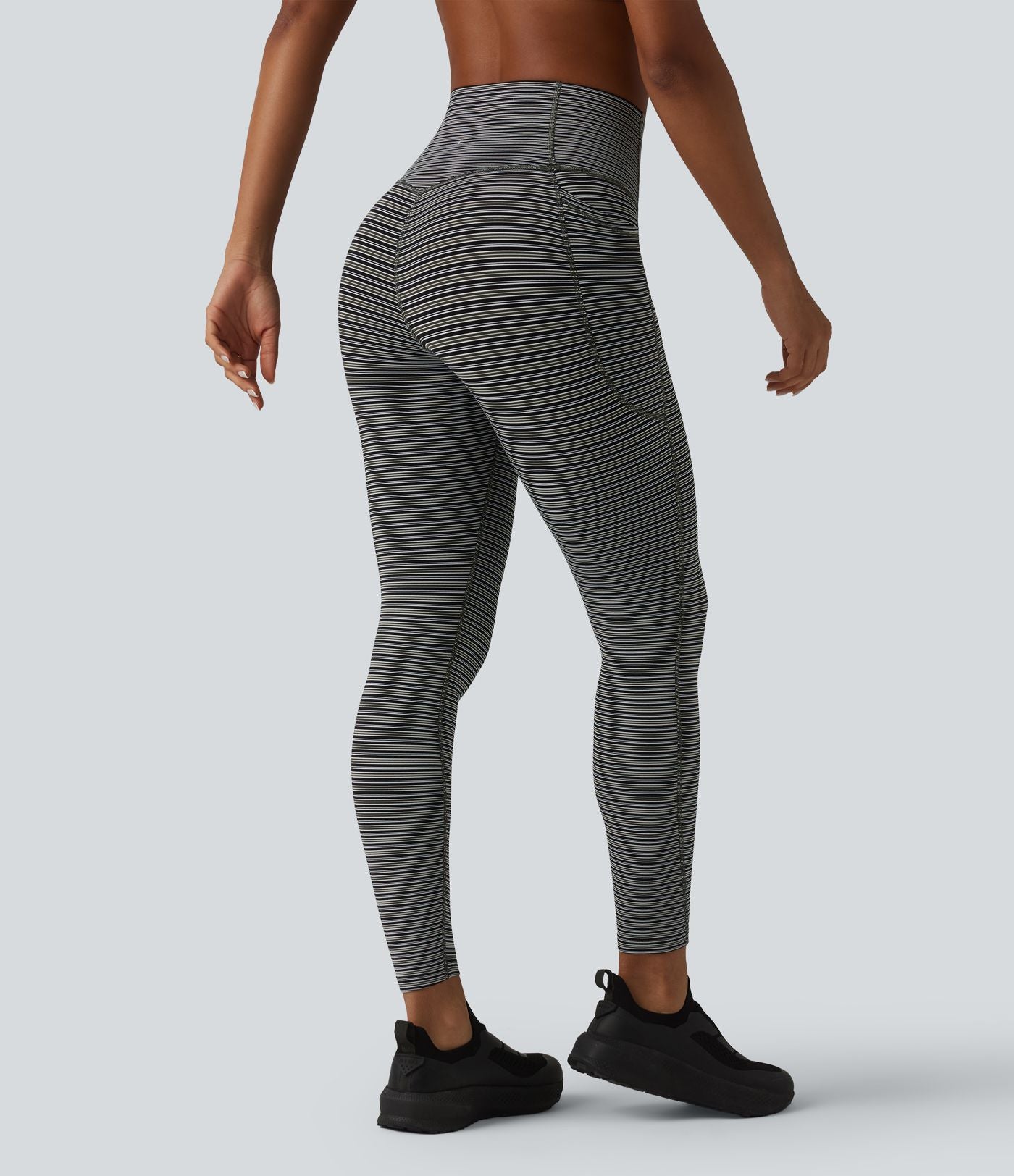 Halara UltraSculpt™ Legging de course à rayures jacquard taille haute ventre plat avec poches