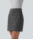 Jupe mini tailleur taille haute 2-en-1 à carreaux pied-de-poule - Longueur rallongée