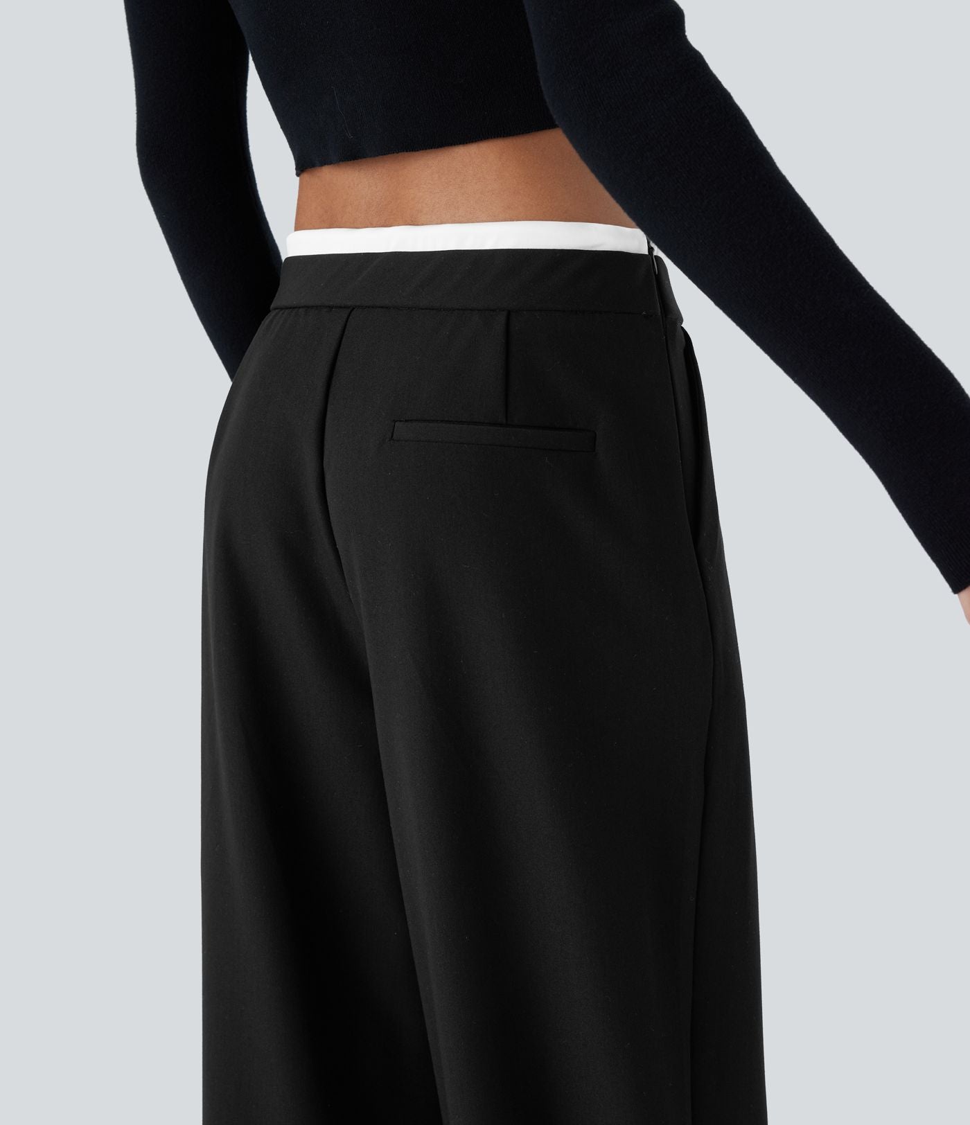 Pantalon décontracté jambe large bicolore double épaisseur, taille basse avec poches latérales