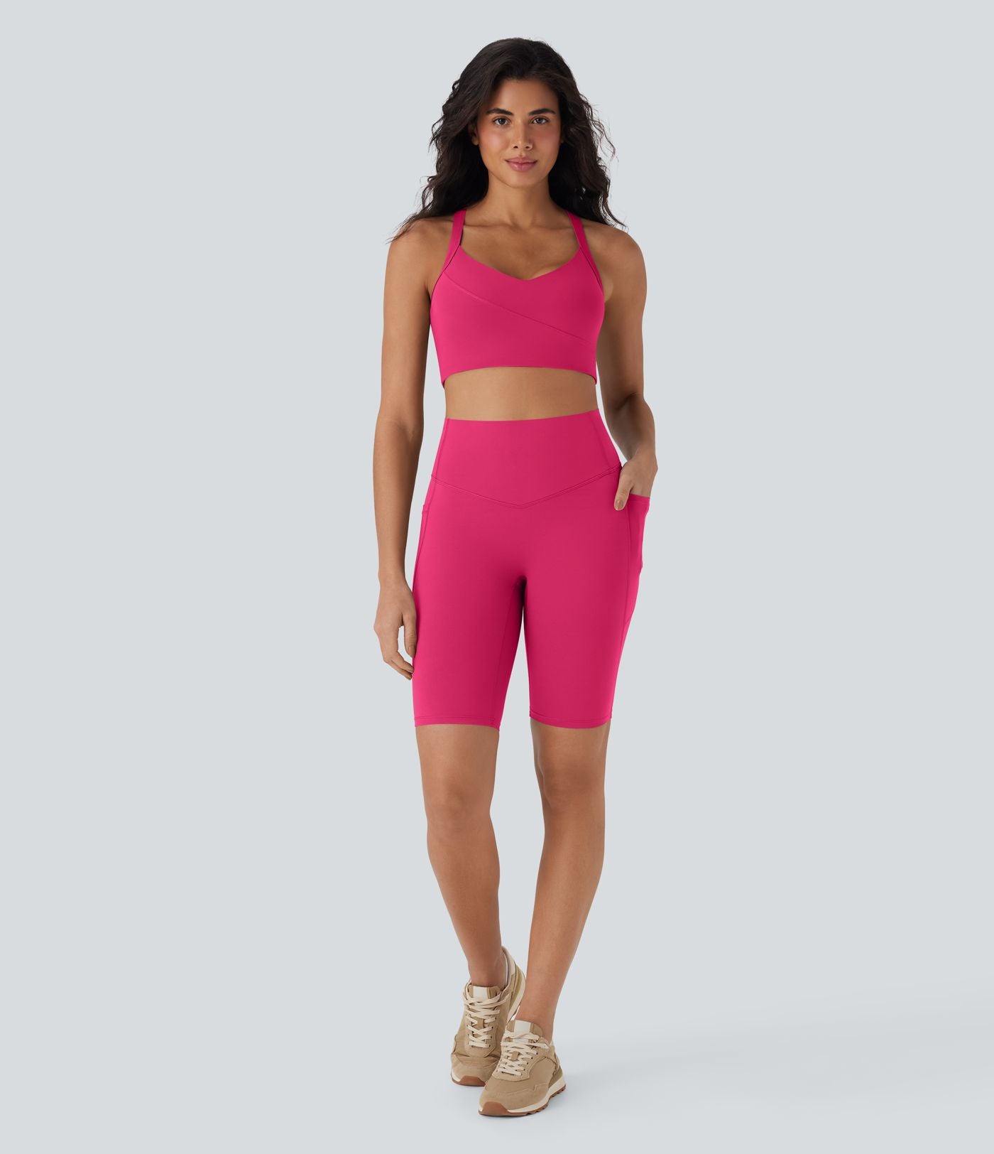 Short cycliste 22,8 cm d'entraînement gainant taille haute avec poches Halara UltraSculpt™