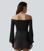 T-shirt SoftlyZero™ Airy décontracté épaules dénudées manches longues en tulle respirant effet frais InstantCool avec brassière intégrée, protection solaire UPF50+