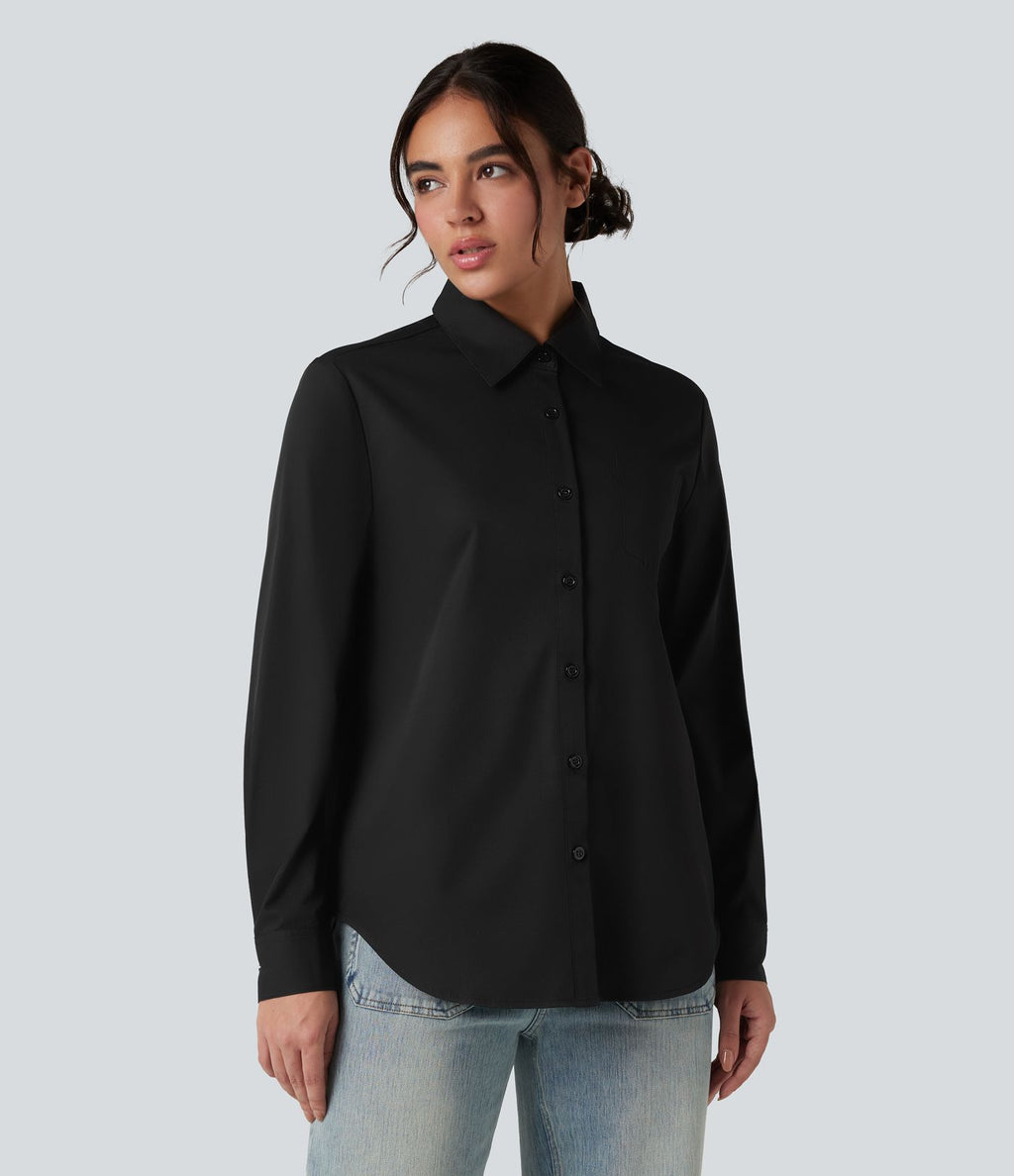 Chemise tailleur col chemise ourlet arrondi manches longues avec poche poitrine