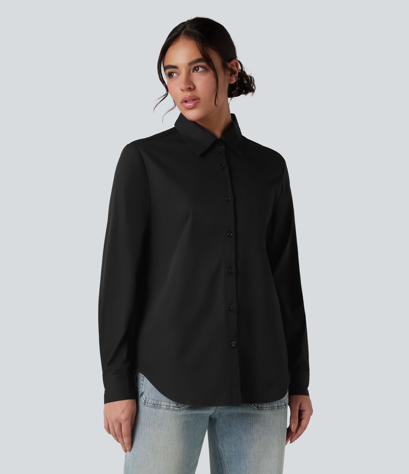 Chemise tailleur col chemise ourlet arrondi manches longues avec poche poitrine