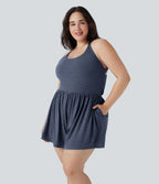 Combinaison-short de séjour grande taille 2-en-1 dos nu torsadée avec poches - Easy Peasy Edition