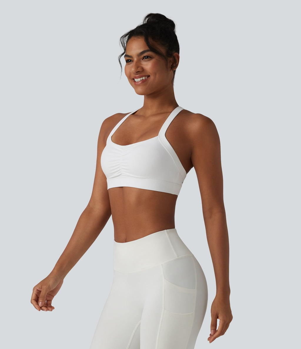 Brassière de sport de yoga froncée soutien-gorge intégré maintien léger