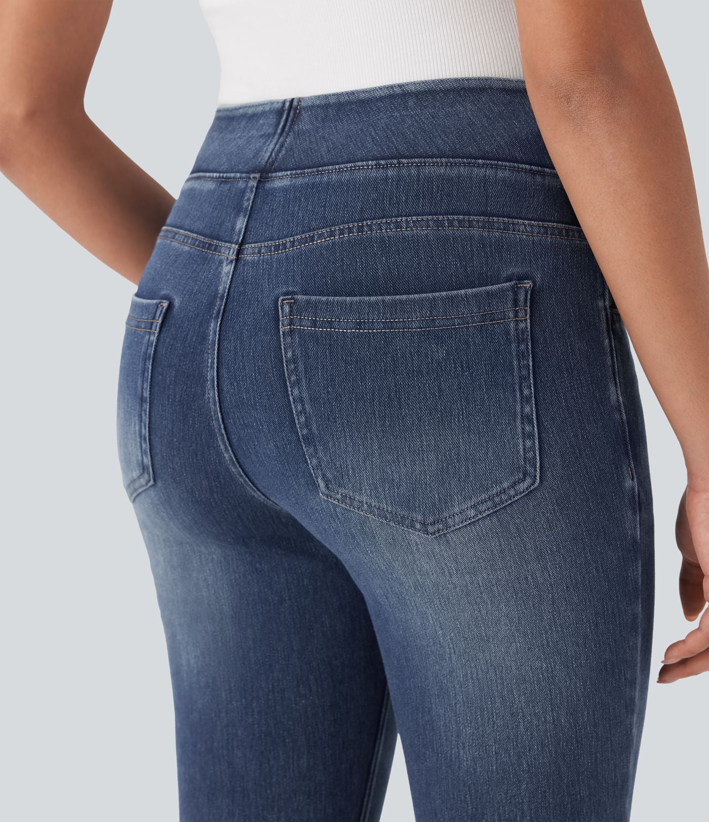 Leggings capri Halara Flex™ en jean extensible tricoté à taille haute et poches