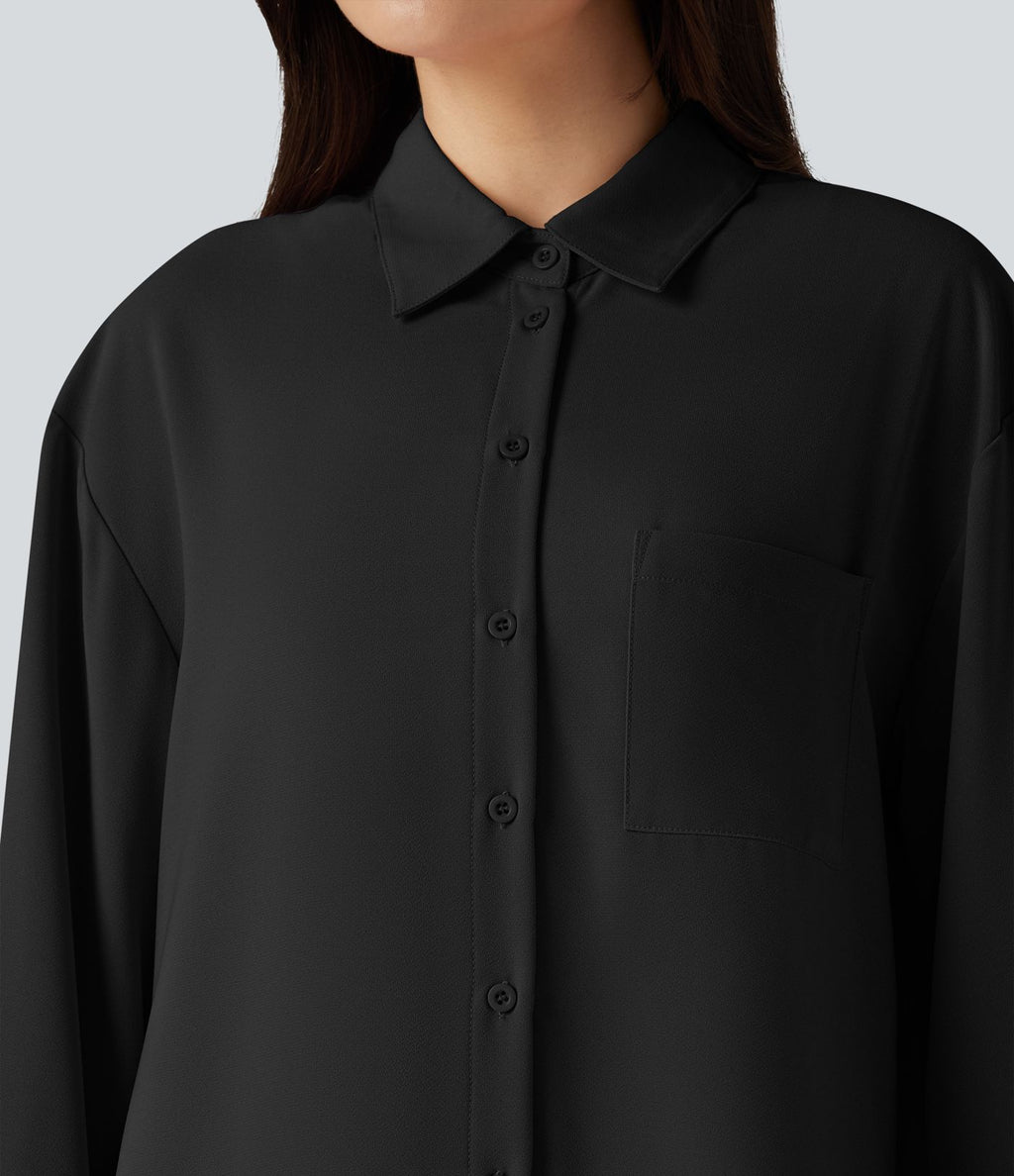 Chemise ourlet arrondi manches longues avec poche
