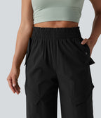 Pantalon cargo sport taille haute à finitions ondulées avec poches