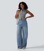 Jean large décontracté taille mi-haute en lyocell drapé avec poches
