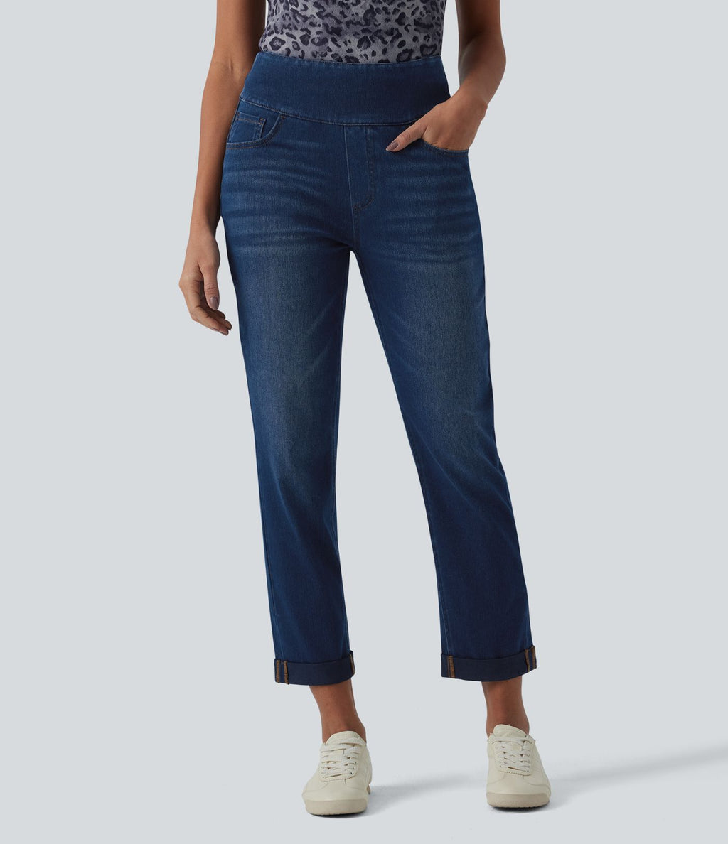 Halara Flex™ Jean 7/8 casual taille haute ventre plat à ourlet retroussé, avec poches