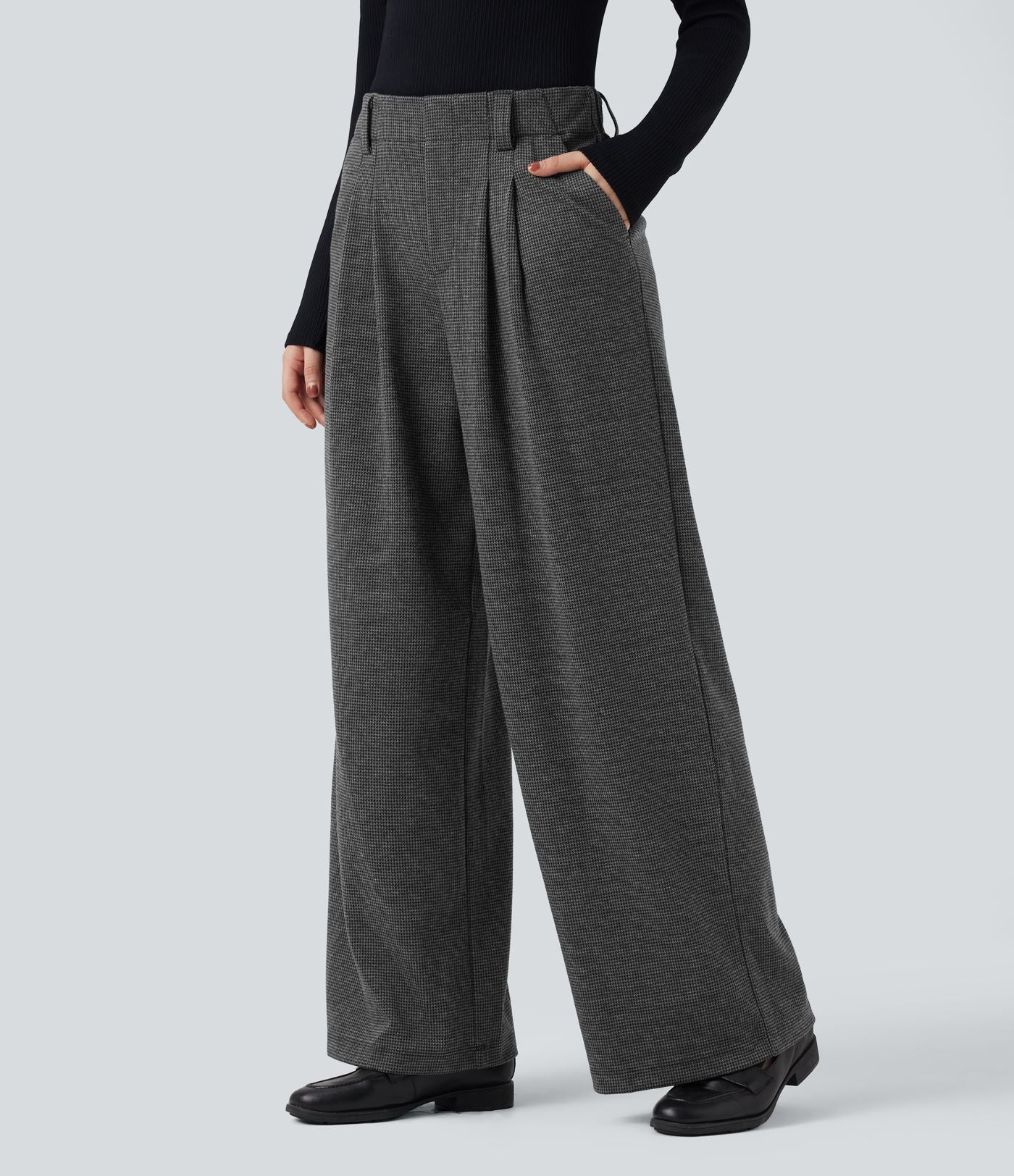 Halara Flex™ Pantalon tailleur baggy pied-de-poule taille haute avec poches
