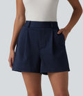 Short tailleur ample à rayures plissées taille haute avec poches