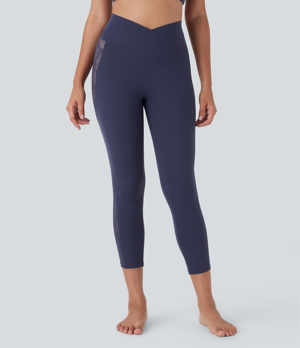 Legging corsaire de yoga taille haute croisé avec dentelle contrastée - Protection UPF50+