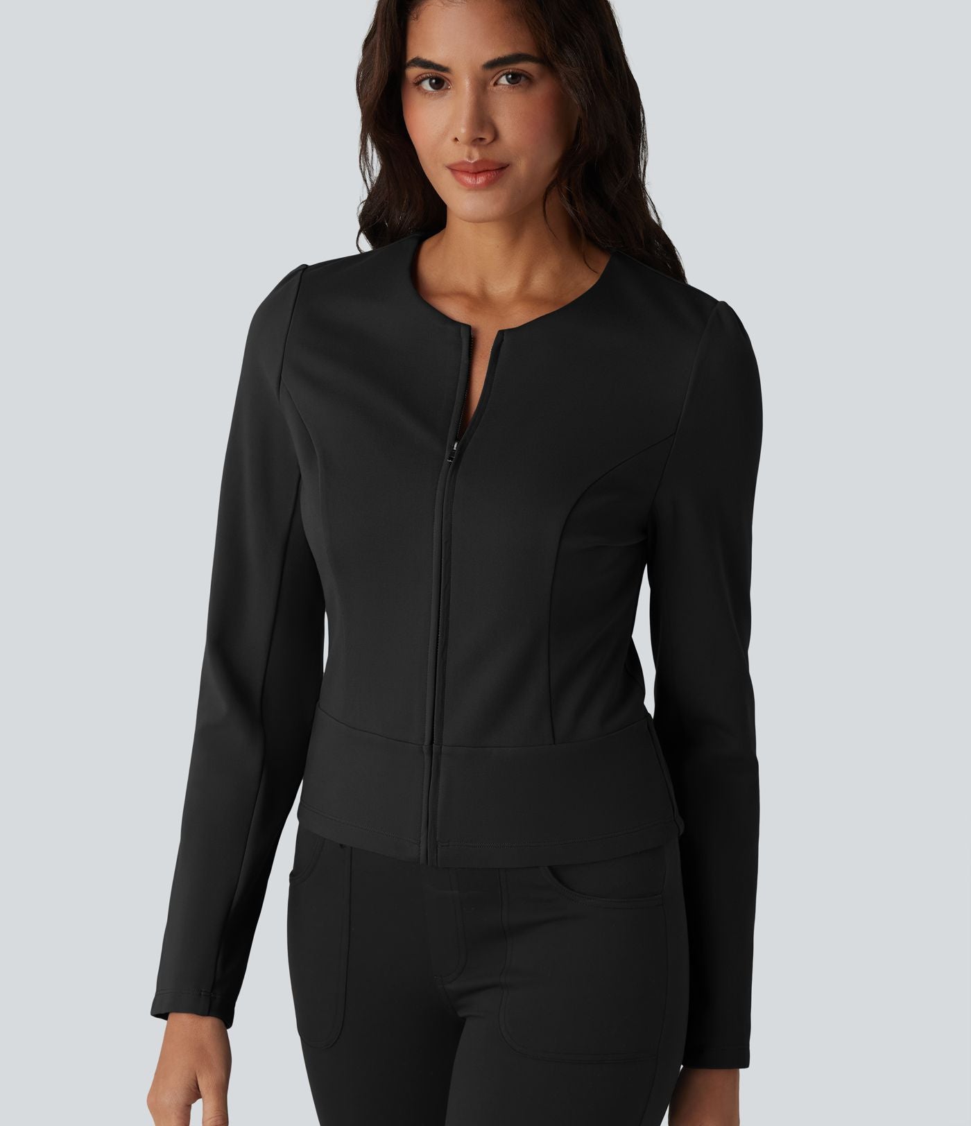 Veste tailleur col rond manches longues