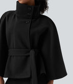 Manteau cape de travail à col montant, manches longues et ceinture