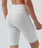 Short cycliste de yoga taille haute à rayures avec cordon de serrage 23 cm et poches
