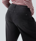Jean décontracté grande taille Halara Flex™ asymétrique taille basse jambes larges effet délavé avec poches