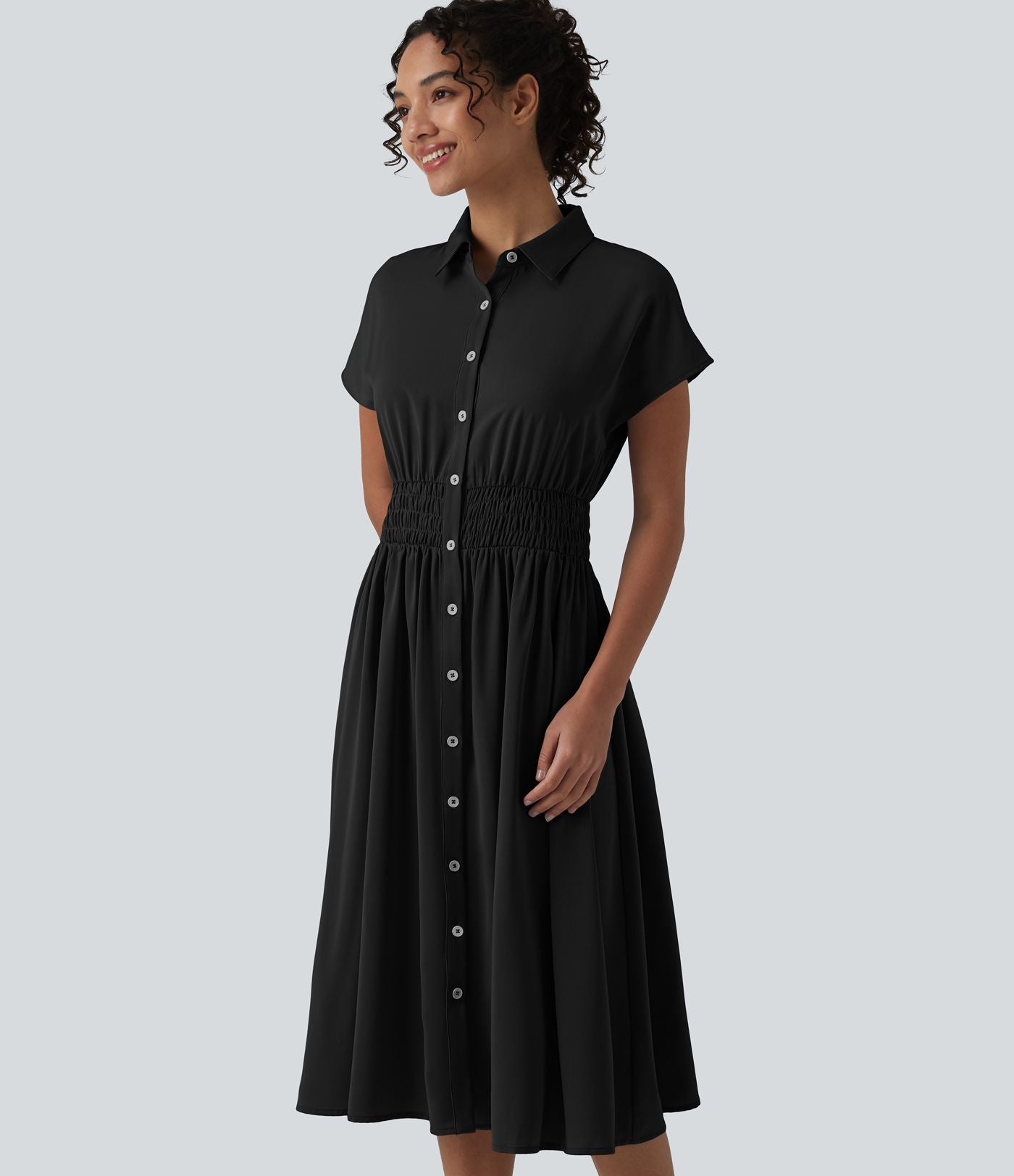 Robe-chemise midi défroissage facile avec manches courtes