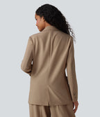 Blazer de travail anti-froissement aspect lin col cranté manches longues avec poches