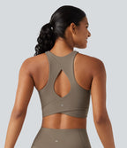 Brassière de running maintien léger frais au toucher à séchage rapide avec encolure arrondie, découpe, coussinets amovibles et protection solaire UPF50+