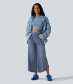 Halara Flex™ Jean large casual 7/8 ventre plat taille haute avec ourlet arrondi et poches