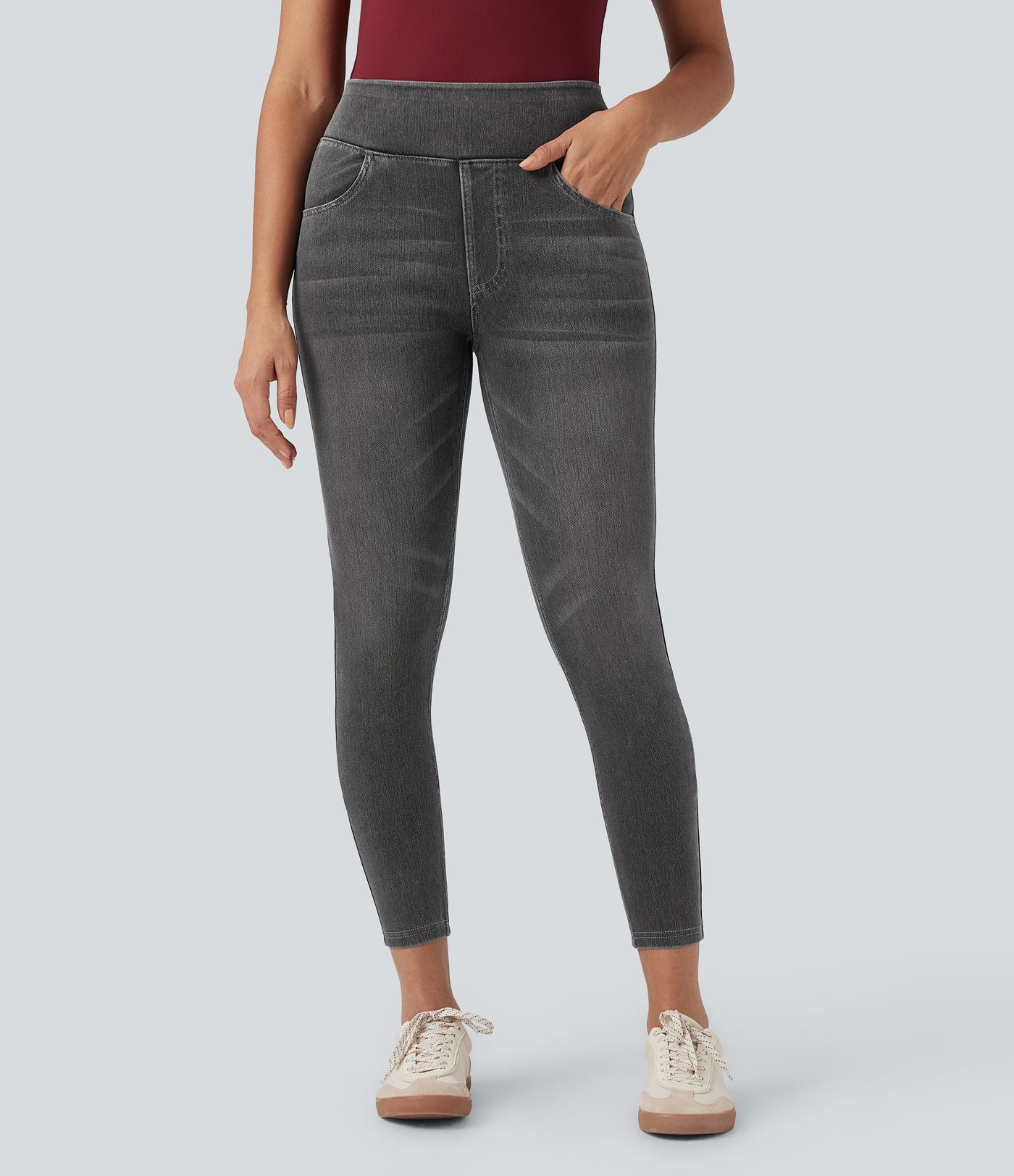 Leggings 7/8 décontractés en denim taille haute avec poches Halara Flex™