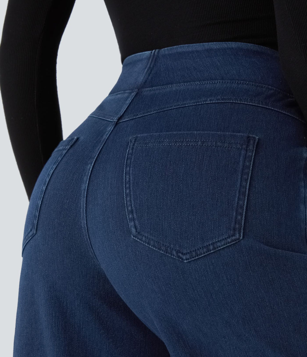 Halara Flex™ Jean Large Travail à Taille Haute Poches Multiples et Tricot Extensible