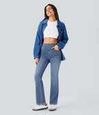 Halara Flex™ Jean bootcut décontracté extensible délavé taille haute à poches multiples