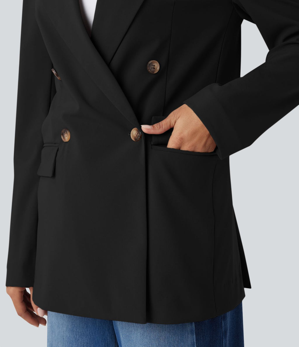 Blazer de travail anti-froissage à col cranté et manches longues avec poches