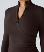 T-shirt tailleur côtelé col montant manches longues