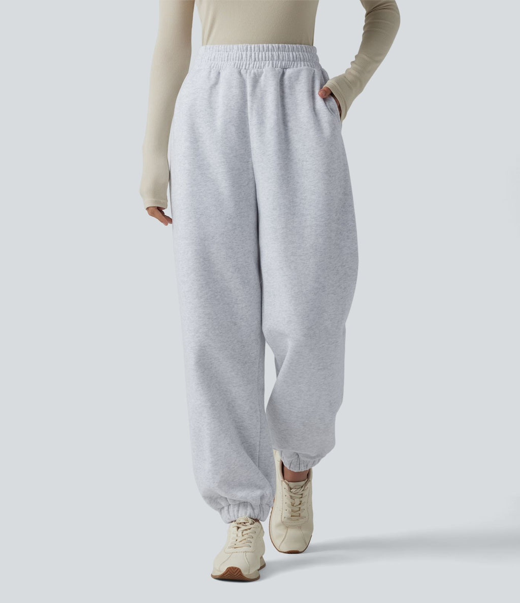Jogging molleton taille haute repliable avec cordon de serrage et poches