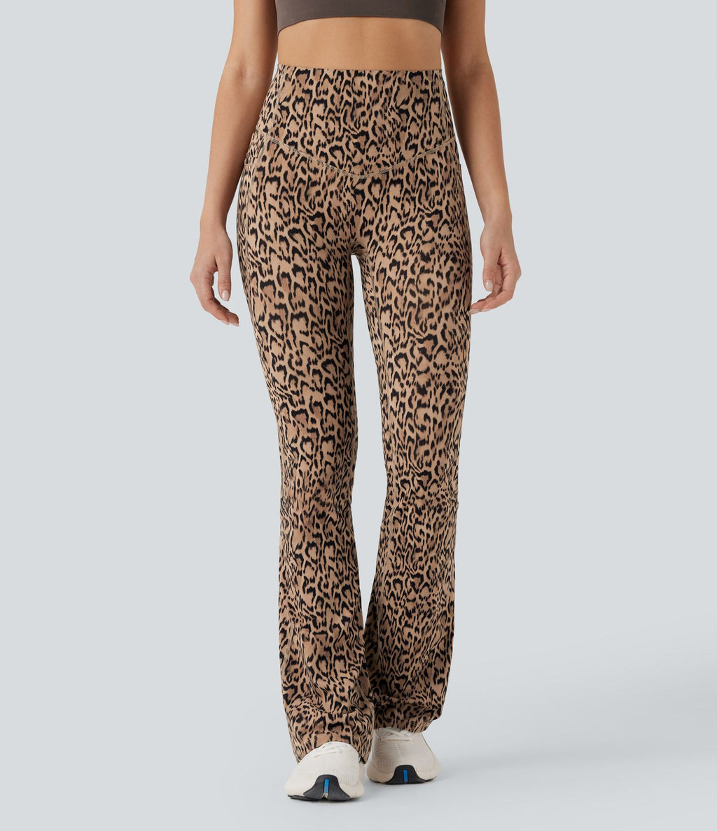Pantalon de yoga à coupe bootcut gainant taille haute imprimé léopard avec poches Halara UltraSculpt™