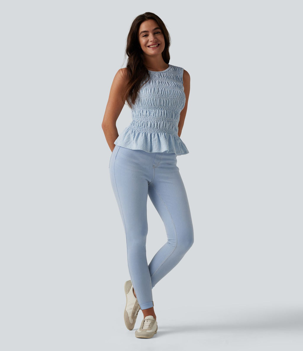 Legging 7/8 casual denim Halara Flex™ gainant taille haute avec poches