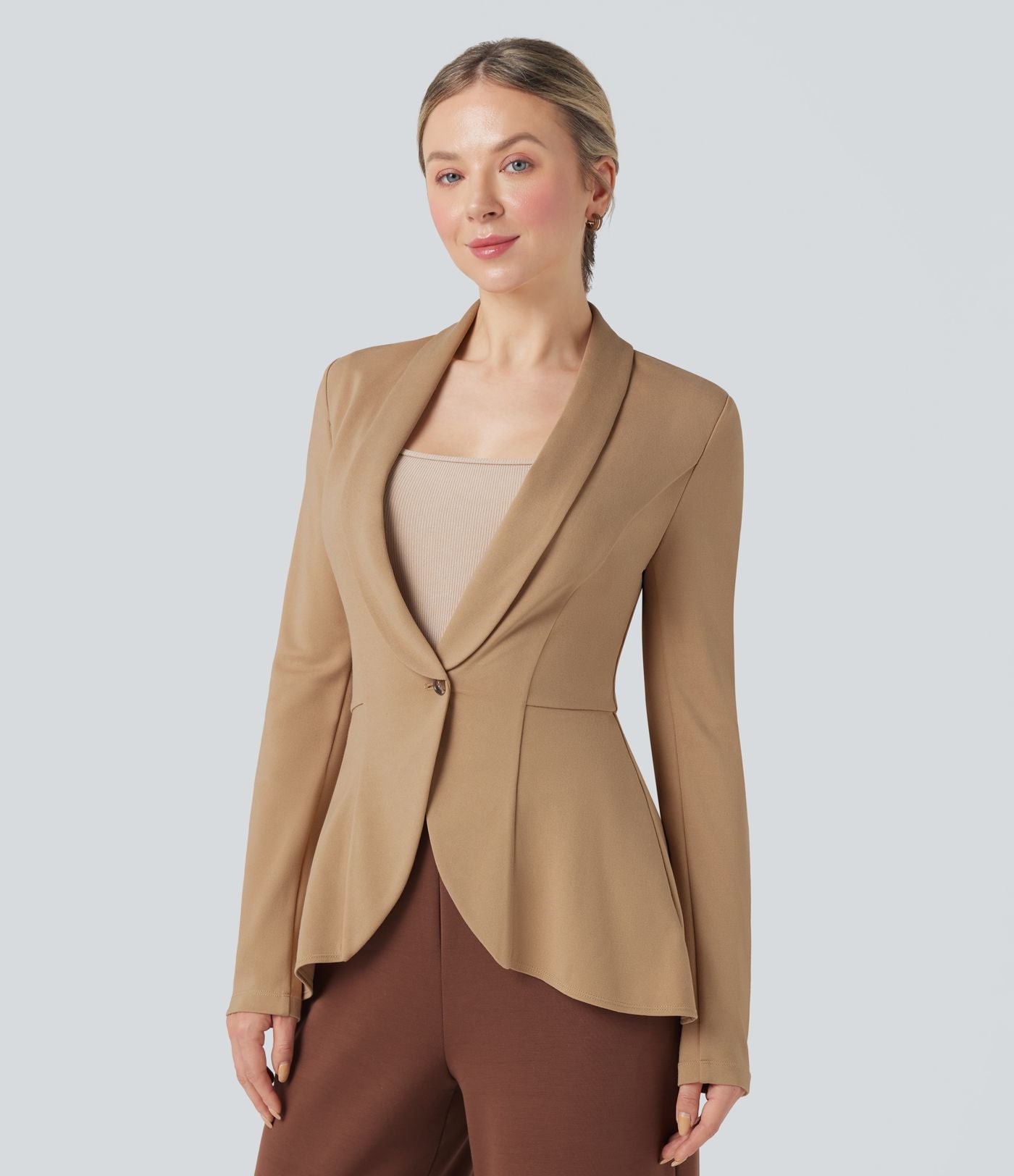 Manteau de travail col châle ourlet à volants à manches longues Halara Flex™