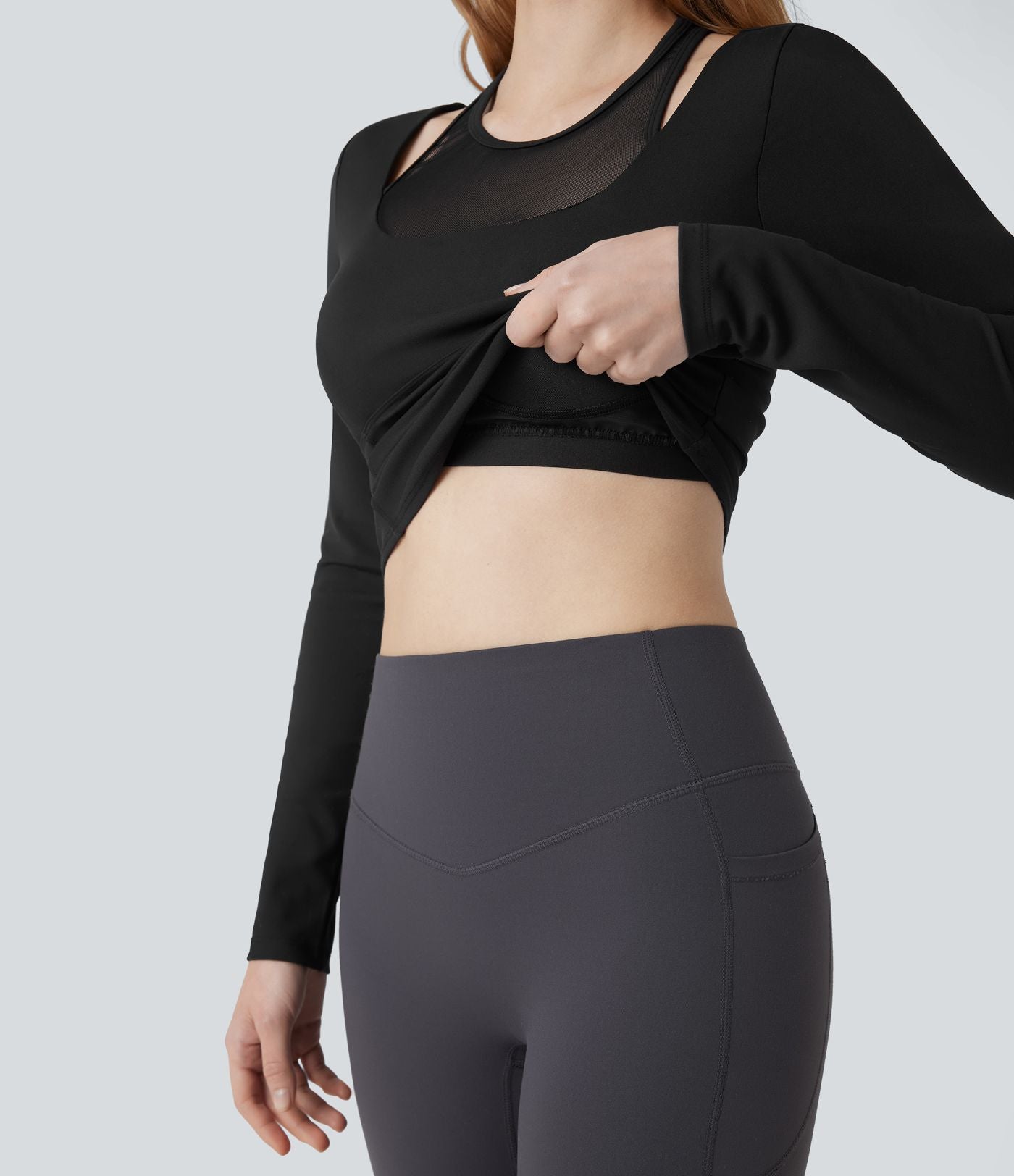Haut de sport de yoga SoftlyZero™ Plush effet push-up mesh contrastant manches longues