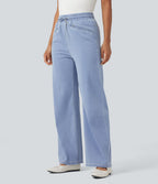 Jean Halara Flex™ taille haute large à cordon de serrage en maille extensible effet frais InstantCool avec poches
