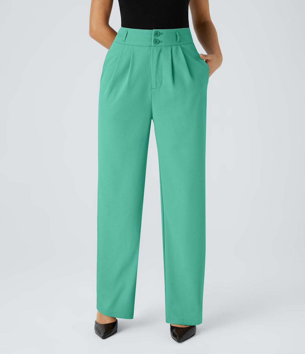 Pantalon de travail Halara Flex™ droit froncé avec poche zippée, taille haute