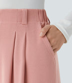 Halara Flex™ Pantalon Tailleur Large Fluide Gaufré Taille Haute Poches Latérales