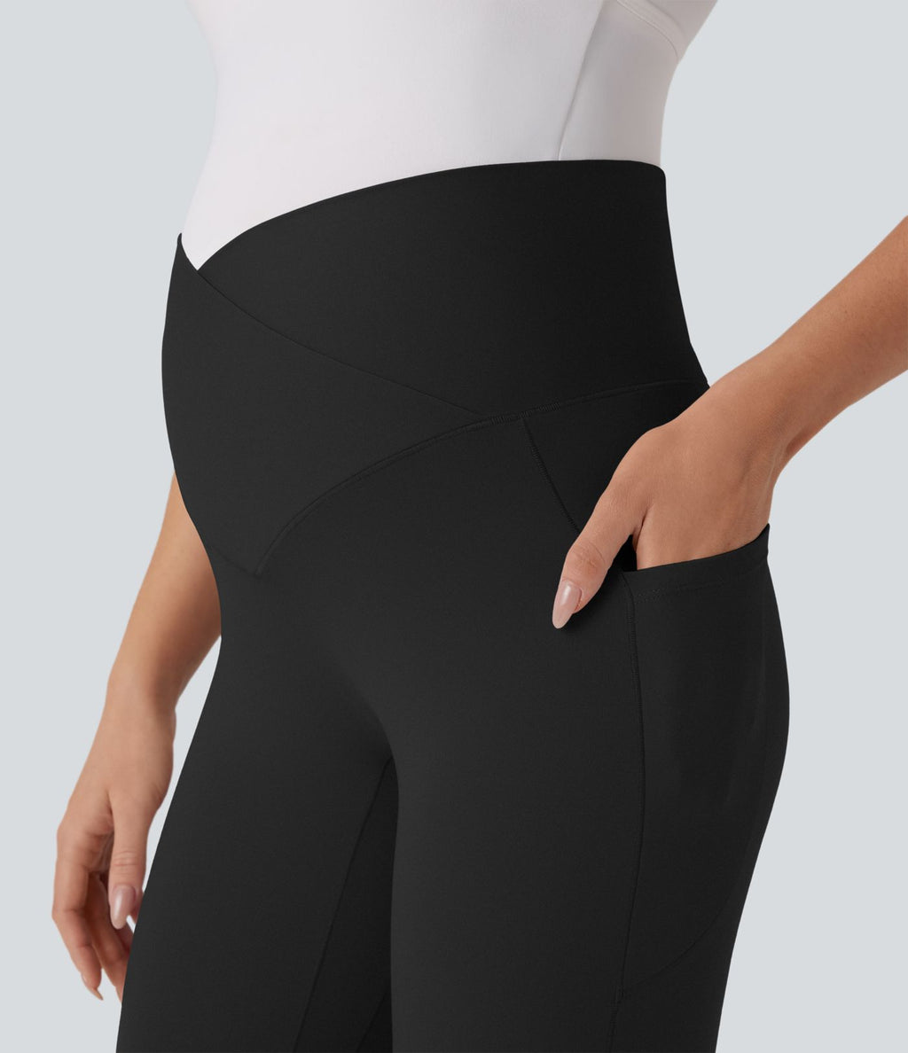 Legging de maternité 7/8 Softlyzero™ taille très haute croisée avec poches latérales - Protection UV UPF50+