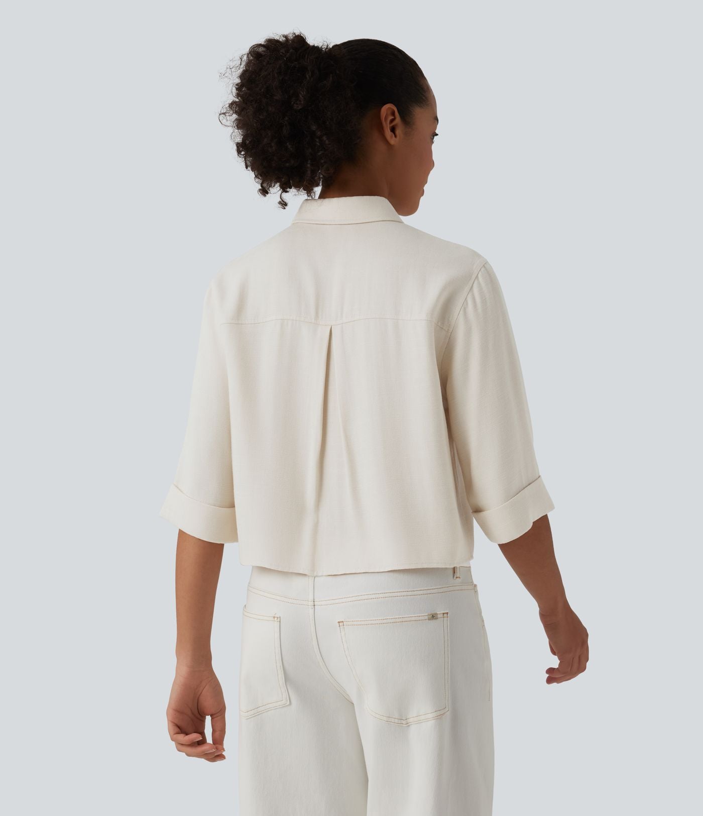 Chemise décontractée mélange lin manches mi-longues