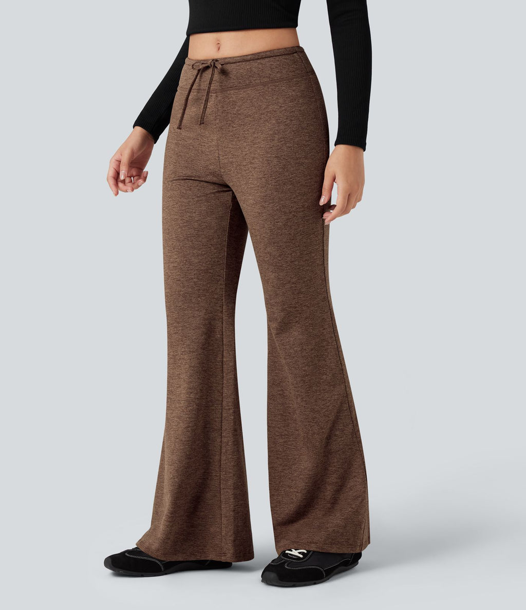 Pantalon jogging évasé thermique polaire chiné séchage rapide taille mi-haute avec cordon de serrage - UPF40+