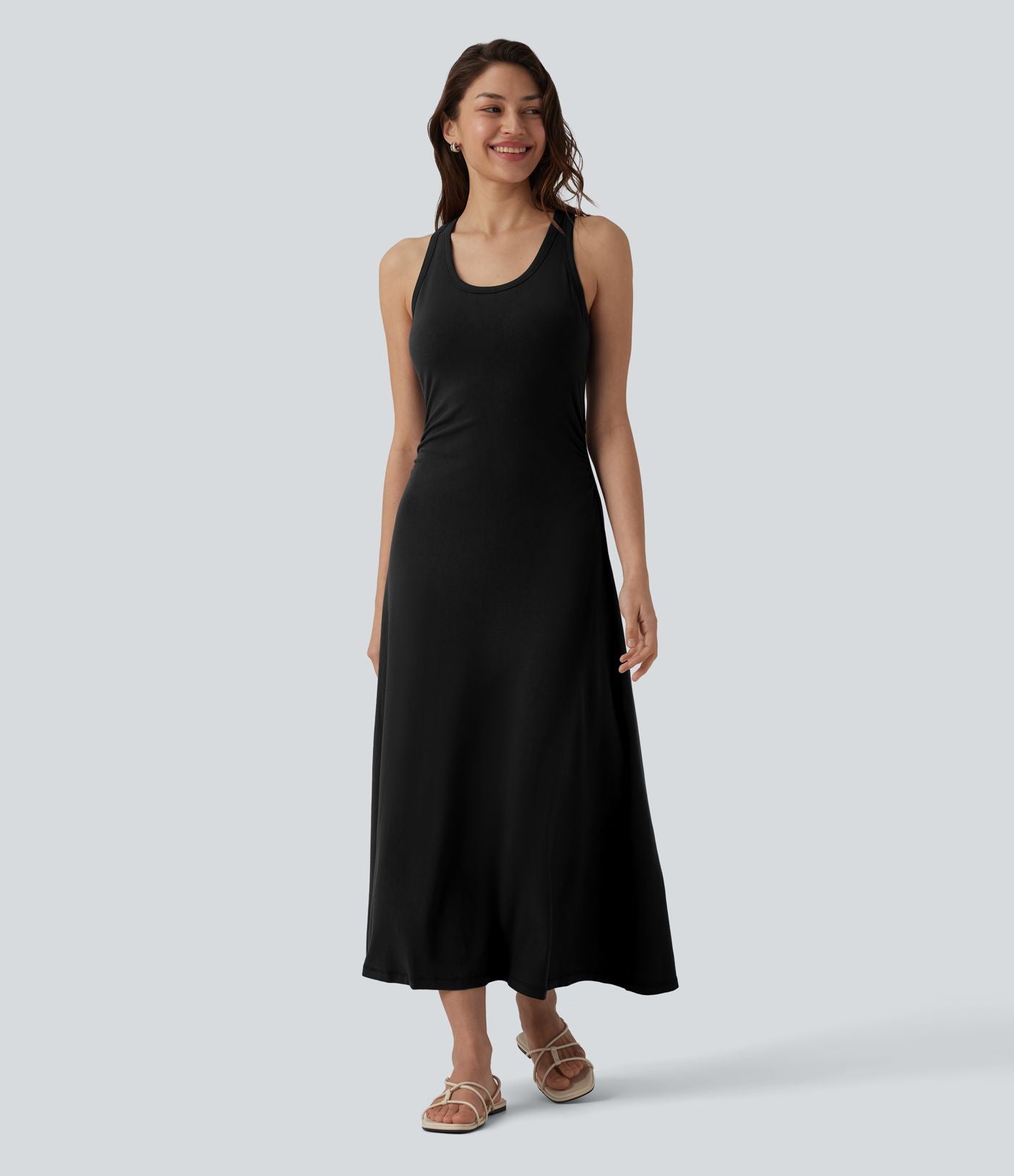 Robe mi-longue casual dos nageur sans manches avec fronces et brassière intégrée