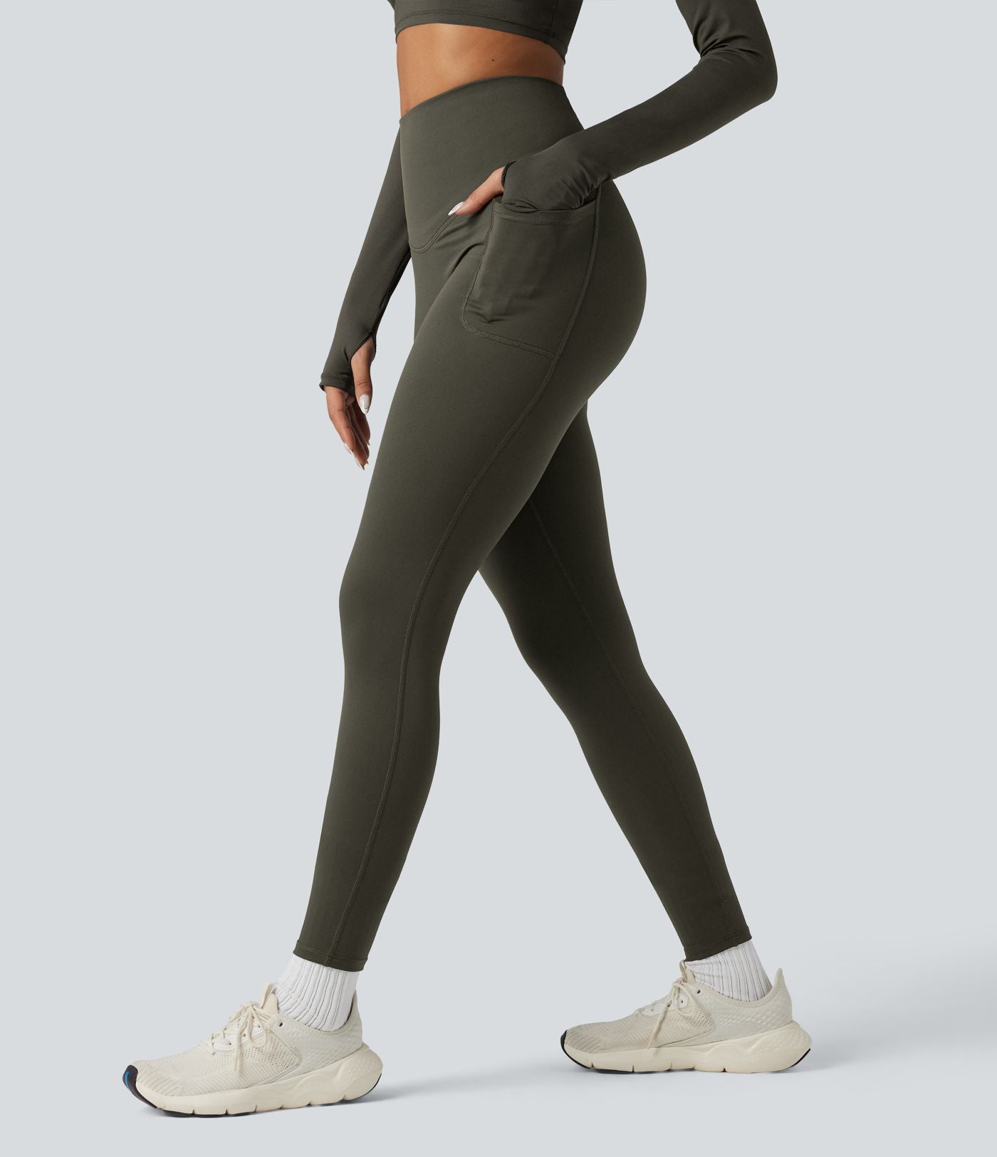 Legging running polaire thermique gainant croisé dos taille haute Halara UltraSculpt™ Heat avec poches